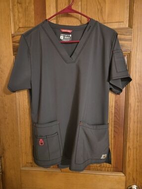 Carhartt Gray V-Neck Work Scrub Top Womens